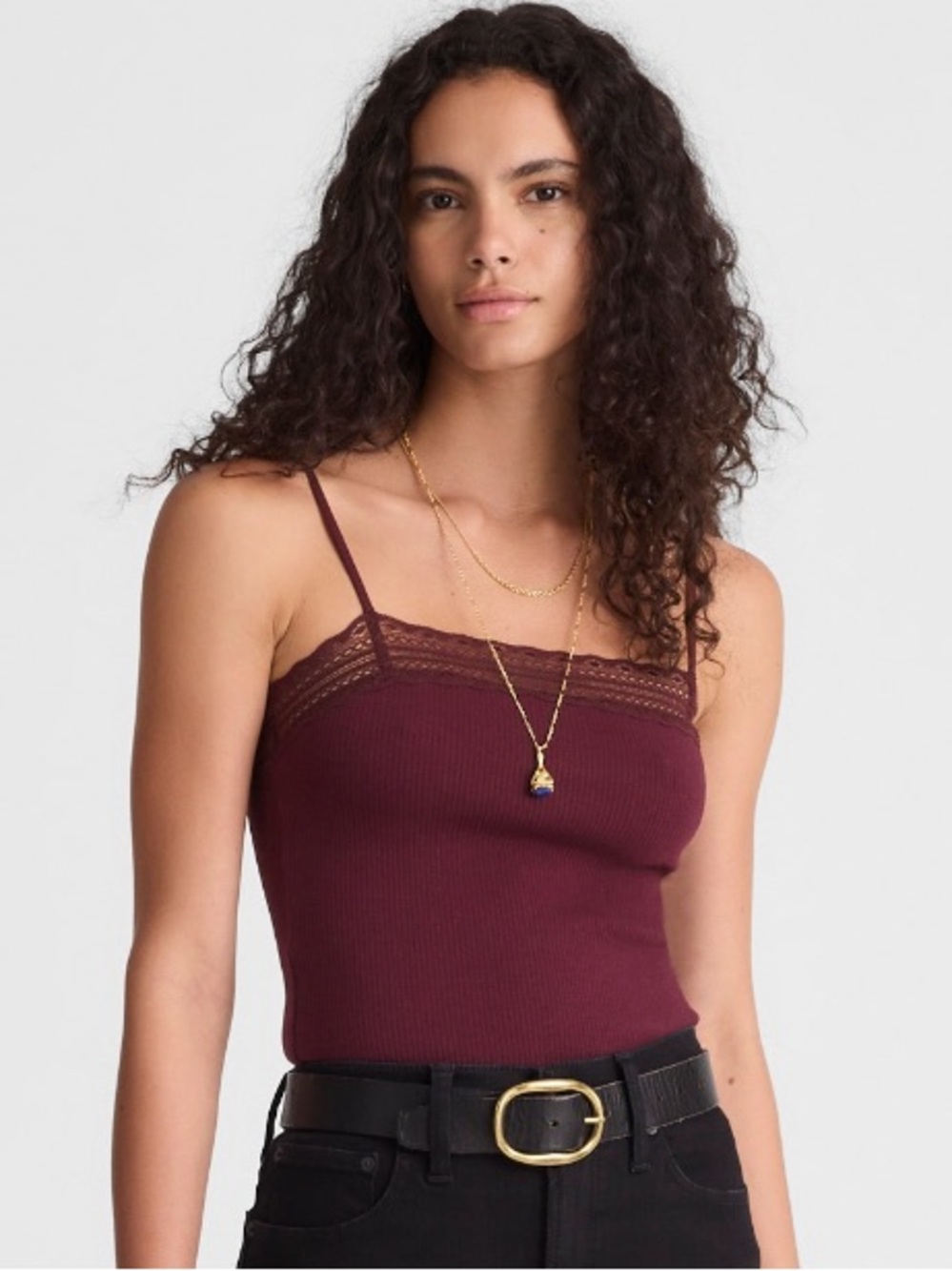 Madewell Lace Trim Square Neck Cami Tank Top Dark Pomegranate Small NEW